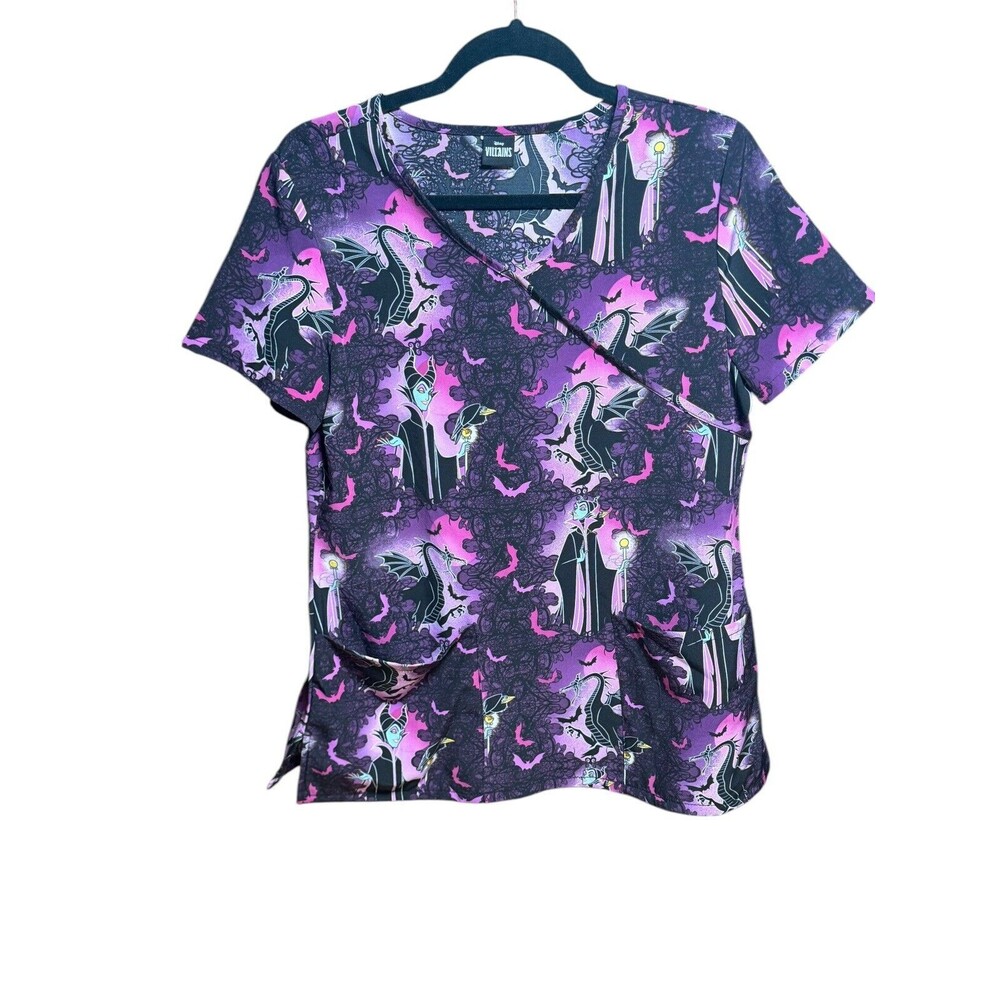 Disney Villains Maleficent Medical Scrub Top Women's Size Small Halloween Spooky